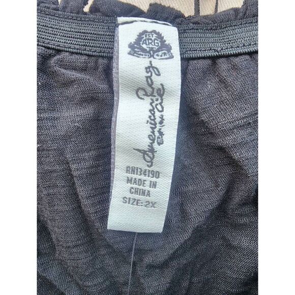 American Rag Cie Women Top BLACK One Shoulder Ruffle Crochet Blouson Plus 2X New - Picture 5 of 6